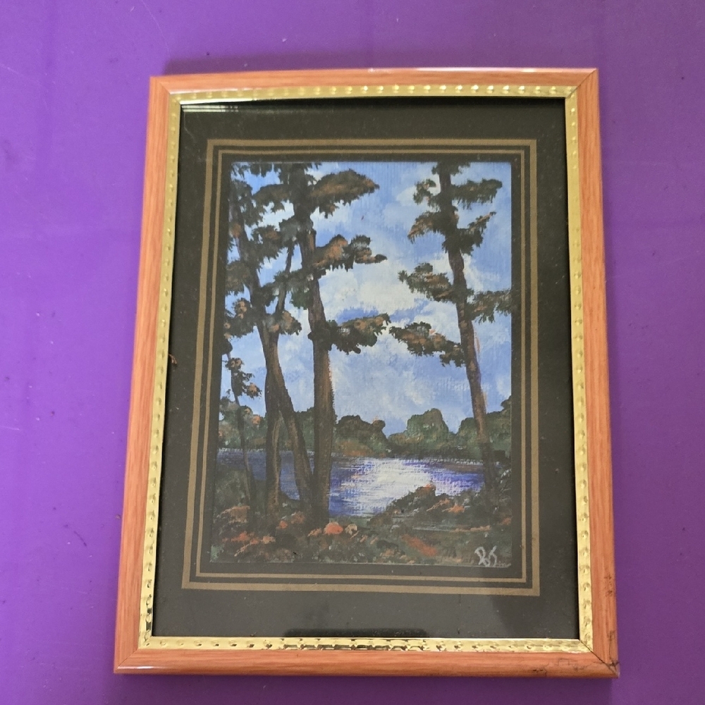 Framed Landscape Art with Gold and Black Accents